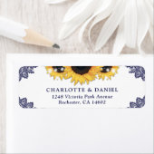 Navy Blue Lace Sunflower Return Address Wedding (Insitu)