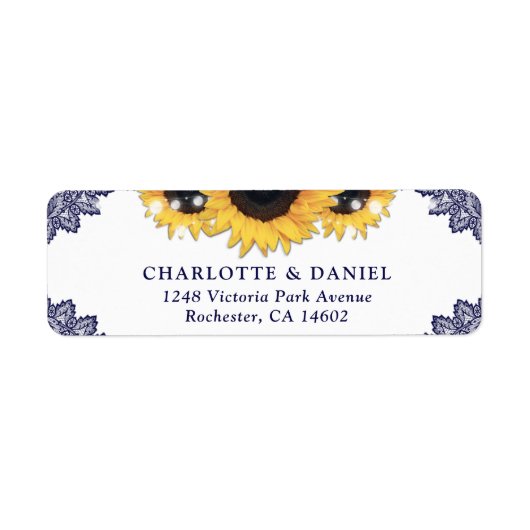 Navy Blue Lace Sunflower Return Address Wedding (Vorne)