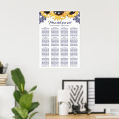 Navy Blue Lace Sunflower Wedding Seating Chart 16 Poster (Heimbüro)