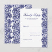 Navy Blue Lace Wedding RSVP Karte (Vorne/Hinten)