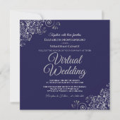 Navy Blue & Lacy Silver Elegant Virtual Wedding Einladung (Vorderseite)