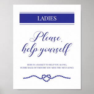 Navy Blue Ladys Bad Basket Nautical Wedding Poster