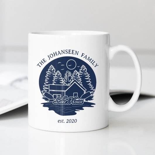 Navy Blue Lake House Nautical Anchor Familienname Kaffeetasse