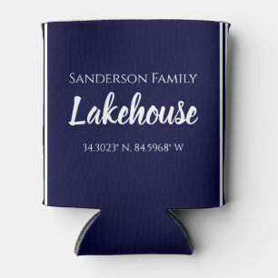 Navy Blue Lakehouse Familienname Karte Korinate Dosenkühler