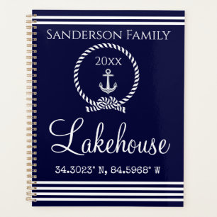 Navy Blue Lakehouse Familienname Karte Korinate Planer