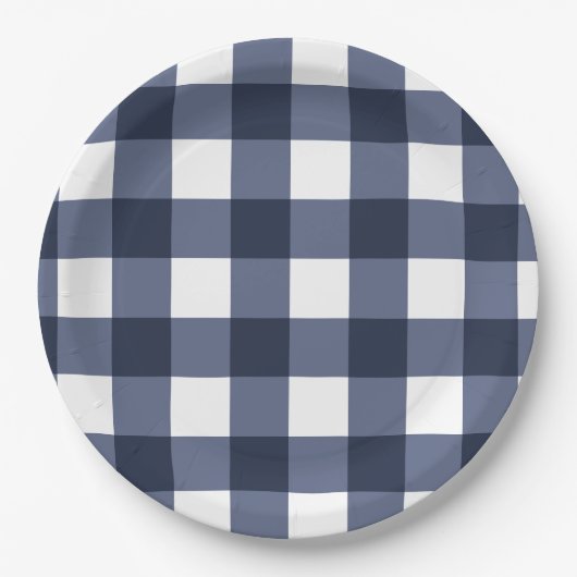 Navy Blue Large Classic Gingham Karo Kariert Pappteller (Vorderseite)