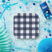Navy Blue Large Classic Gingham Karo Kariert Pappteller (Party)
