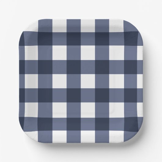 Navy Blue Large Classic Gingham Karo Kariert Pappteller (Vorderseite)