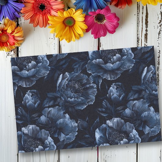 Navy Blue Large Peonies Seidenpapier