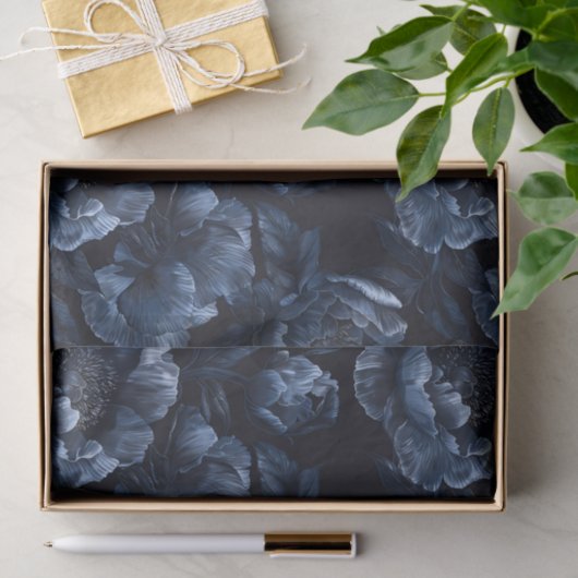 Navy Blue Large Peonies Seidenpapier (Geschenk)