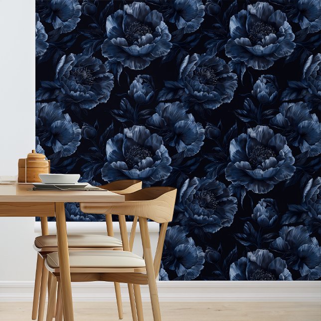 Navy Blue Large Peonies Tapete (Von Creator hochgeladen)