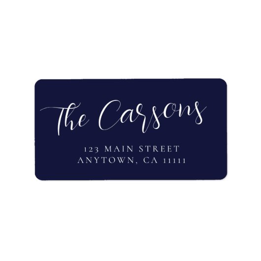 Navy Blue Large Script Modern Return Address Label Adressaufkleber (Vorne)