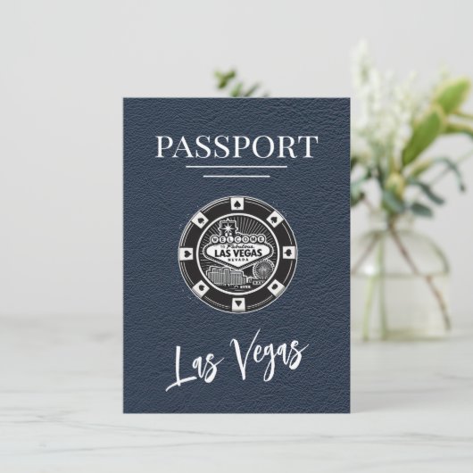 Navy Blue Las Vegas Passport Save the Date (Stehend Vorderseite)