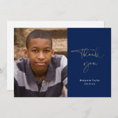 Navy Blue Lässig Script Foto Abschluss Vielen Dank Dankeskarte (Vorne/Hinten)