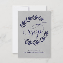 Navy Blue Laurel Verlasse auf der Hochzeit des Gra RSVP Karte
