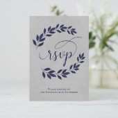 Navy Blue Laurel Verlasse auf der Hochzeit des Gra RSVP Karte (Stehend Vorderseite)