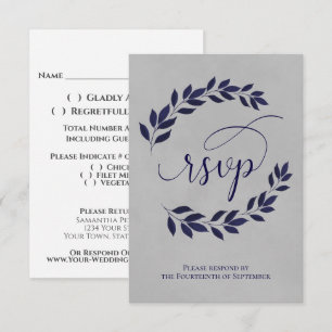 Navy Blue Laurel Verlasse auf der Hochzeit des Gra RSVP Karte