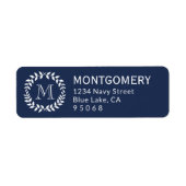 Navy Blue Laurel Wreath Monogram Rücksendeadresse (Vorne)