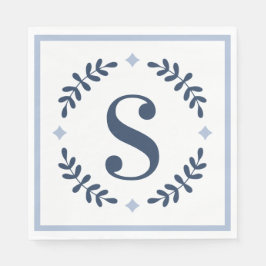 Navy Blue Laurel Wreath Monogram Serviette