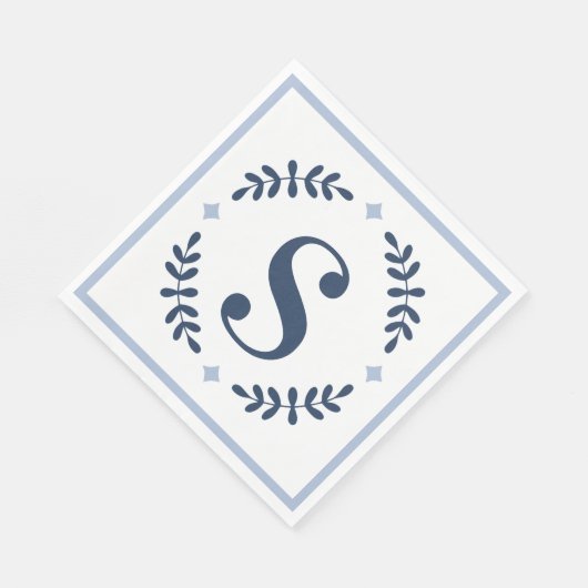 Navy Blue Laurel Wreath Monogram Serviette (Ecke)