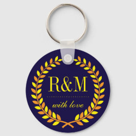 Navy Blue Laurel Wreath Monogram Wedding Schlüssel Schlüsselanhänger