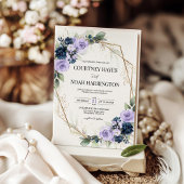 Navy Blue Lavender Purple Gold Geometric Wedding Einladung