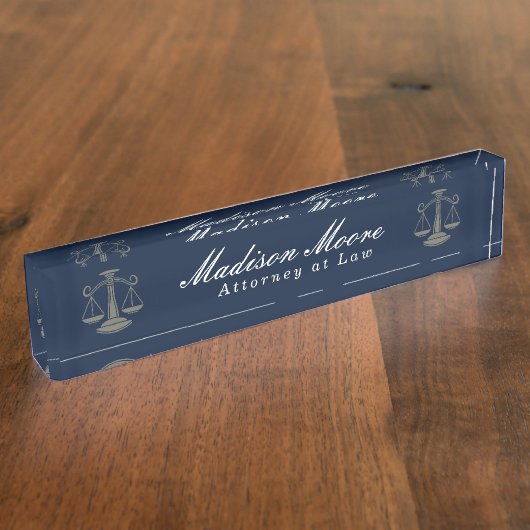 Navy Blue Lawyer Desk Name Plate Namensplakette (Seite)