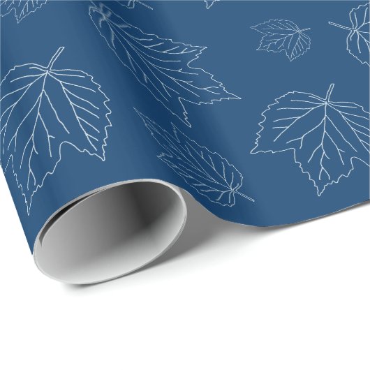 Navy Blue Leaf Muster Roll of Wrapping Paper Geschenkpapier (Rolleneckpunkt)