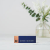 Navy-Blue-Leder & Metall-Kupfer-Panel-Monogramm Mini Visitenkarte (Stehend Vorderseite)