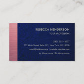 Navy-Blue-Leder & Metallic-Pink-Panel-Monogramm Visitenkarte (Rückseite)