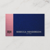 Navy-Blue-Leder & Metallic-Pink-Panel-Monogramm Visitenkarte (Vorderseite)