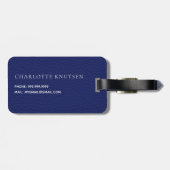 Navy Blue Leder White Monogram Name Gepäckanhänger (Rückseite horizontal)