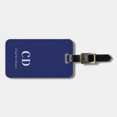 Navy Blue Leder White Monogram Name Gepäckanhänger (Vorderseite horizontal)