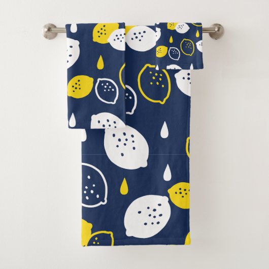 Navy Blue Lemon Art - Erfrischendes Citrus Design Badhandtuch Set (Insitu)