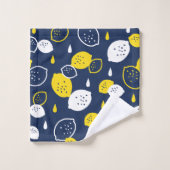 Navy Blue Lemon Art - Erfrischendes Citrus Design Badhandtuch Set (Waschlappen)