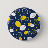 Navy Blue Lemon Art - Erfrischendes Citrus Design Button (Vorderseite)
