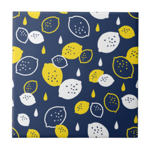 Navy Blue Lemon Art - Erfrischendes Citrus Design Fliese