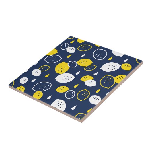 Navy Blue Lemon Art - Erfrischendes Citrus Design Fliese (Seite)