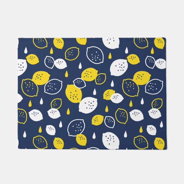 Navy Blue Lemon Art - Erfrischendes Citrus Design Fußmatte (Vorderseite)