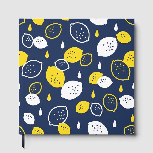 Navy Blue Lemon Art - Erfrischendes Citrus Design Gästebuch (Vorderseite)