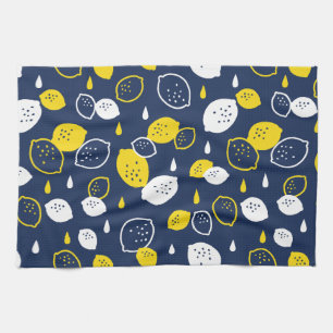 Navy Blue Lemon Art - Erfrischendes Citrus Design Geschirrtuch