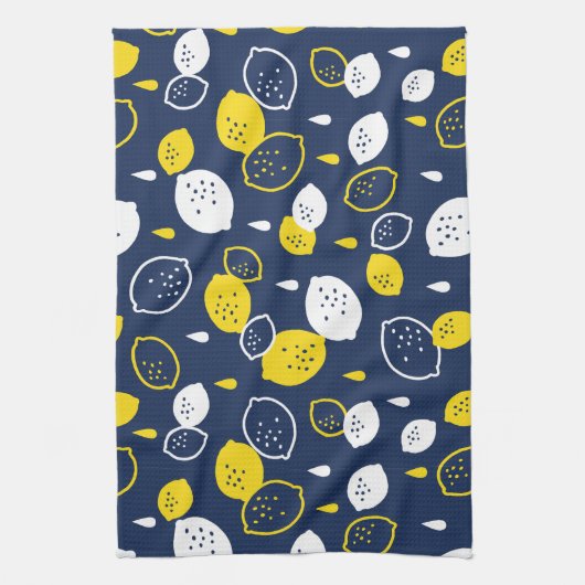Navy Blue Lemon Art - Erfrischendes Citrus Design Geschirrtuch (Vertikal)