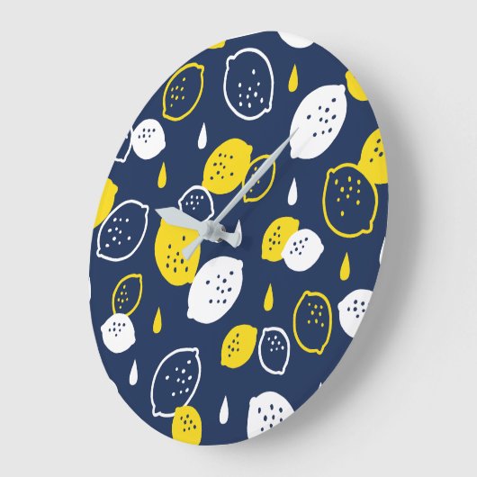Navy Blue Lemon Art - Erfrischendes Citrus Design Große Wanduhr (Winkel)