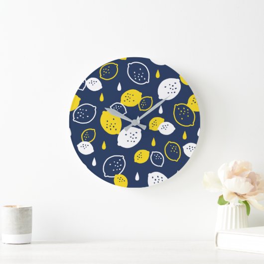 Navy Blue Lemon Art - Erfrischendes Citrus Design Große Wanduhr (Zuhause)