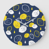 Navy Blue Lemon Art - Erfrischendes Citrus Design Große Wanduhr (Vorderseite)
