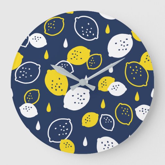 Navy Blue Lemon Art - Erfrischendes Citrus Design Große Wanduhr (Vorderseite)
