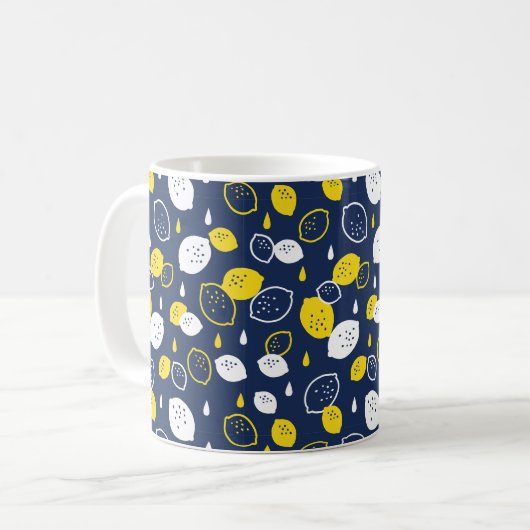 Navy Blue Lemon Art - Erfrischendes Citrus Design Kaffeetasse (Vorderseite Links)