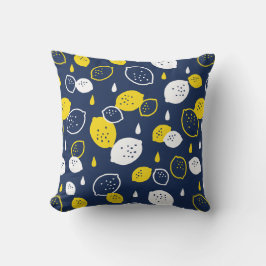 Navy Blue Lemon Art - Erfrischendes Citrus Design Kissen