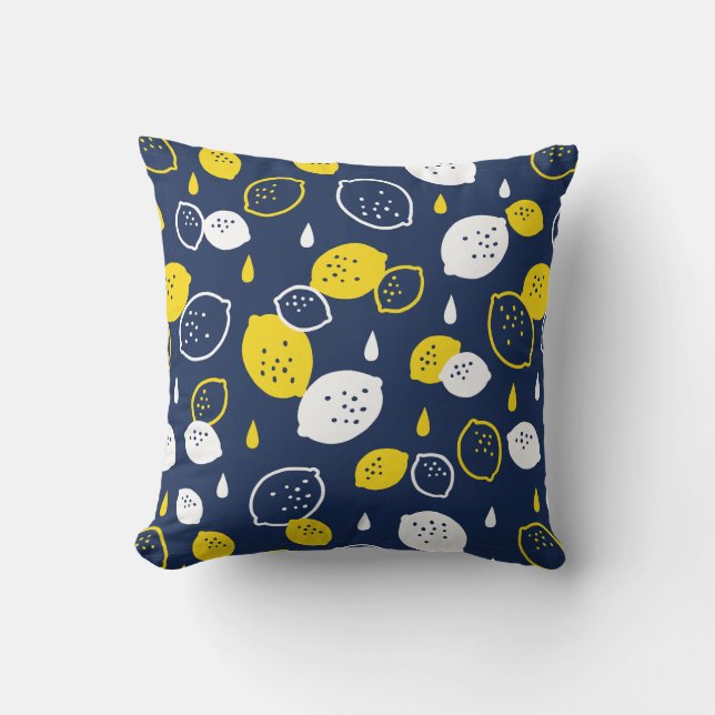 Navy Blue Lemon Art - Erfrischendes Citrus Design Kissen (Vorderseite)