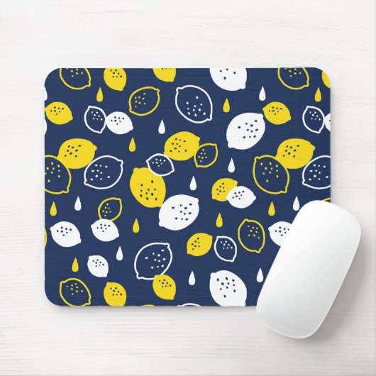 Navy Blue Lemon Art - Erfrischendes Citrus Design Mousepad (Mit Mouse)